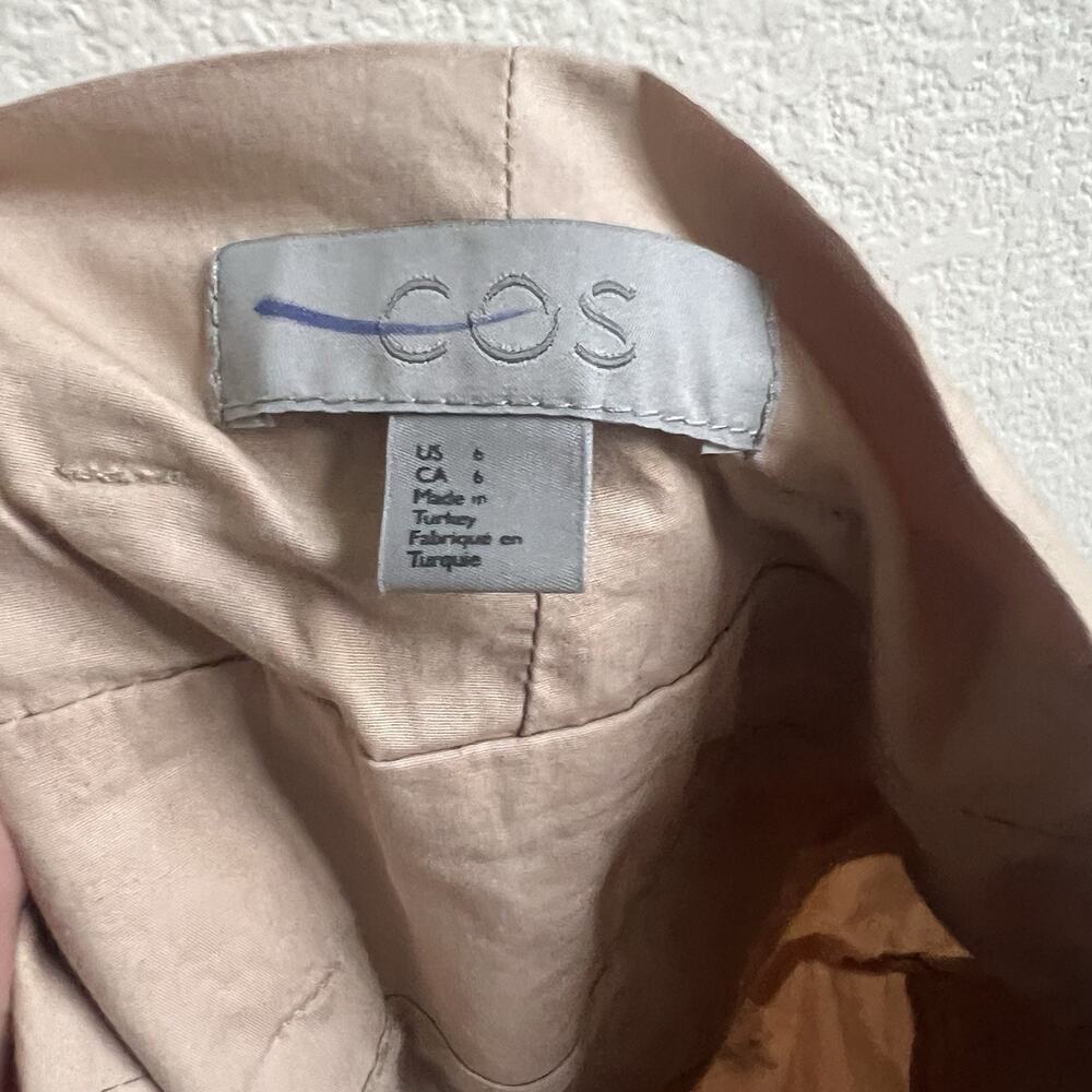 COS Paperbag Pleated Skirt High Waist Belted Knee Length Beige Cotton Sz 6 - Picture 4 of 5
